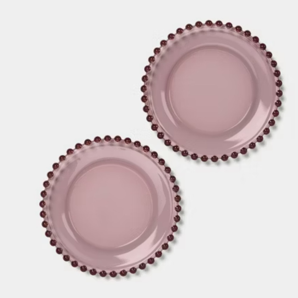 THRESHOLD NEW 2pc glass beaded appetizer plates -pink -6.06”